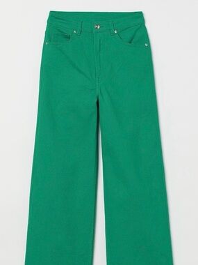 HM Divided Pants: Green High Rise, Wide Leg Flare, Stretch